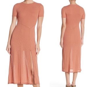 TOPSHOP Short Sleeve Mesh Midi Dress - BLUSH
